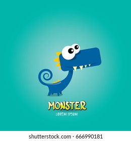 Vector cartoon funny blue dragon. Cartoon cute comic funky monster Dinosaur kids logo design template.