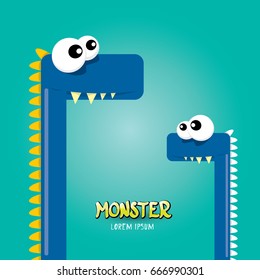Vector cartoon funny blue dragon. Cartoon cute comic funky monster Dinosaur kids logo design template.