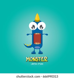 Vector cartoon funny blue dragon. Cartoon cute comic funky monster Dinosaur kids logo design template.