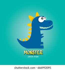 Vector cartoon funny blue dragon. Cartoon cute comic funky monster Dinosaur kids logo design template.