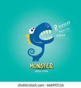 Vector cartoon funny blue dragon. Cartoon cute comic funky monster Dinosaur kids logo design template.