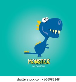 Vector cartoon funny blue dragon. Cartoon cute comic funky monster Dinosaur kids logo design template.