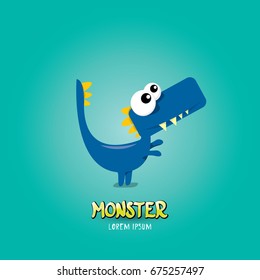 Vector cartoon funny blue dragon. Cartoon cute comic funky monster Dinosaur kids logo design template.