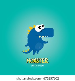 Vector cartoon funny blue dragon. Cartoon cute comic funky monster Dinosaur kids logo design template.