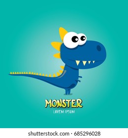 Vector cartoon funny blue dragon. Cartoon cute comic funky monster Dinosaur kids logo design template.