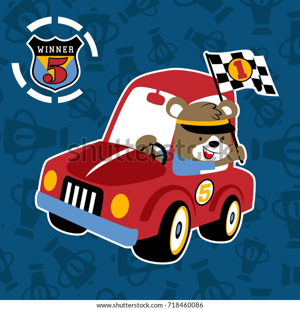 Vector Cartoon Funny Car Racer On Stock Vector (Royalty Free) 718460086 ...