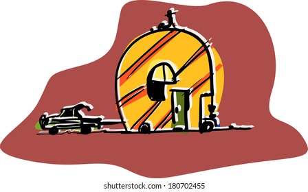 Vector cartoon funny caravan