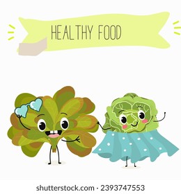 Vector cartoon funny character cute character buttery half head lettuce, analotta, buttery salad. Healthy food.
Vegetarianism. Lettuce leaves.