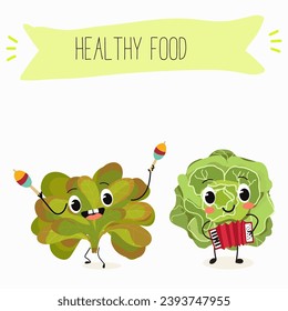 Vector cartoon funny character cute character buttery half head lettuce, analotta, buttery salad. Healthy food.
Vegetarianism. Lettuce leaves.