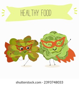 Vector cartoon funny character cute character buttery half head lettuce, analotta, buttery salad. Healthy food.
Vegetarianism. Lettuce leaves.