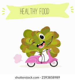 Vector cartoon funny character cute character buttery half head lettuce, analotta, buttery salad. Healthy food.
Vegetarianism. Lettuce leaves.