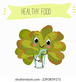 Vector cartoon funny character cute character buttery half head lettuce, analotta, buttery salad. Healthy food.
Vegetarianism. Lettuce leaves.