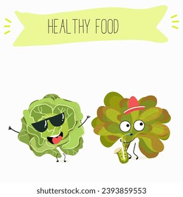 Vector cartoon funny character cute character buttery half head lettuce, analotta, buttery salad. Healthy food.
Vegetarianism. Lettuce leaves.