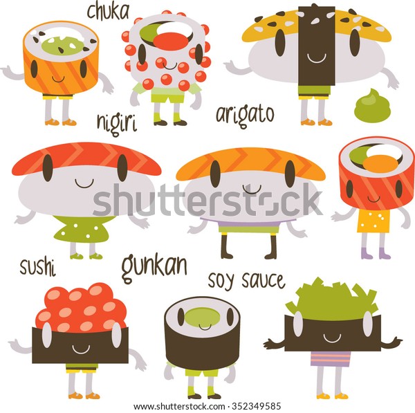 Vector Cartoon Funny Comic Cute Sushi Stock Vektorgrafik Lizenzfrei