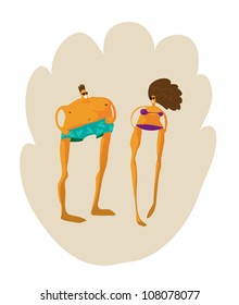 vector cartoon funny couple on the beach