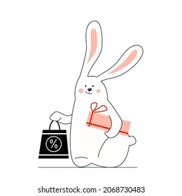 Vector cartoon funny customer with a shopping bag isolated on a white background.