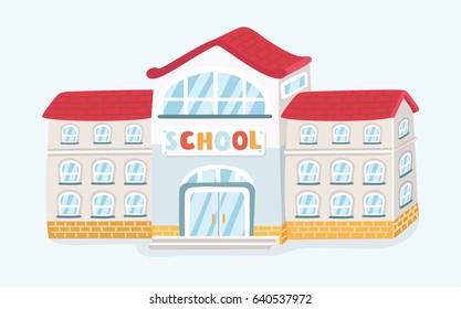 Vector cartoon funny cute illustration of a modern school. Isolated object on white background