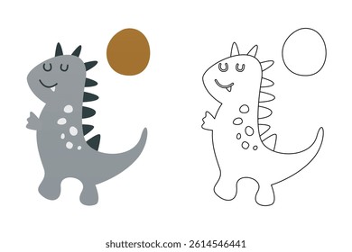 Vector cartoon of funny dinosaur, coloring book or page. Cute dino character coloring sheet