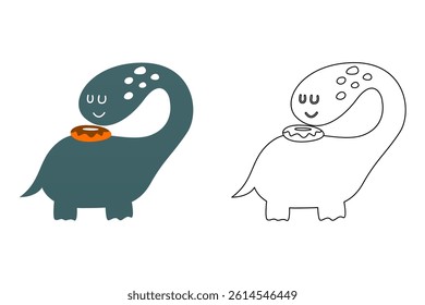 Vector cartoon of funny dinosaur, coloring book or page. Cute dino character coloring sheet