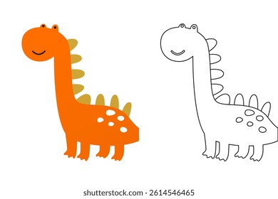 Vector cartoon of funny dinosaur, coloring book or page. Cute dino character coloring sheet