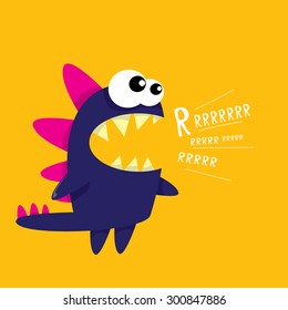  Vector cartoon funny dragon. Cartoon cute monster Dinosaur. 