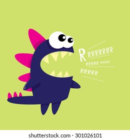Vector cartoon funny dragon. Cartoon cute monster Dinosaur.