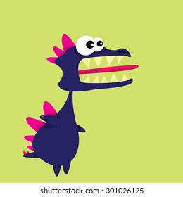 Vector cartoon funny dragon. Cartoon cute monster Dinosaur.