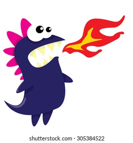 Vector cartoon funny dragon. Cartoon cute monster Dinosaur.