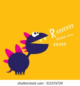 Vector cartoon funny dragon. Cartoon cute monster Dinosaur.