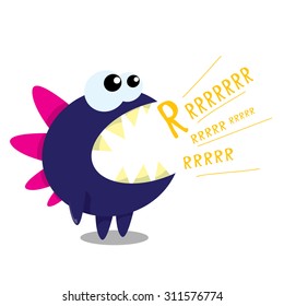 Vector cartoon funny dragon. Cartoon cute monster Dinosaur.