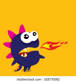 Vector cartoon funny dragon. Cartoon cute monster Dinosaur.