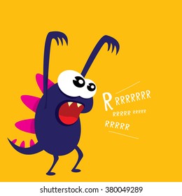 Vector cartoon funny dragon. Cartoon cute monster Dinosaur.