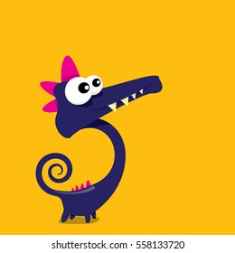 Vector cartoon funny dragon. Cartoon cute monster Dinosaur.