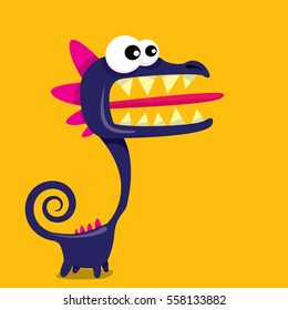 Vector cartoon funny dragon. Cartoon cute monster Dinosaur.