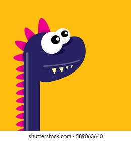 Vector cartoon funny dragon. Cartoon cute monster Dinosaur isolated on orange background.