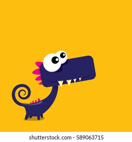 Vector cartoon funny dragon. Cartoon cute monster Dinosaur isolated on orange background.