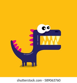 Vector cartoon funny dragon. Cartoon cute monster Dinosaur isolated on orange background.