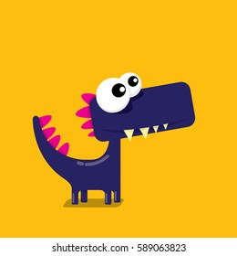 Vector cartoon funny dragon. Cartoon cute monster Dinosaur isolated on orange background.