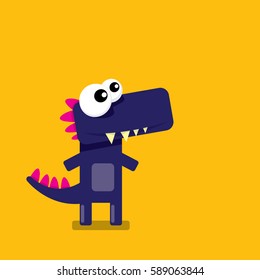 Vector cartoon funny dragon. Cartoon cute monster Dinosaur isolated on orange background.