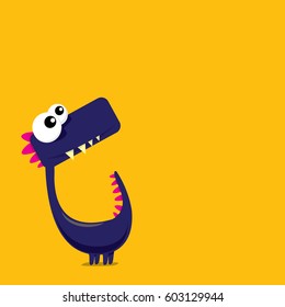 Vector cartoon funny dragon. Cartoon cute monster Dinosaur isolated on orange background.