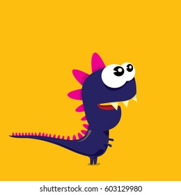 Vector cartoon funny dragon. Cartoon cute monster Dinosaur isolated on orange background.