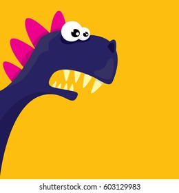 Vector cartoon funny dragon. Cartoon cute monster Dinosaur isolated on orange background.