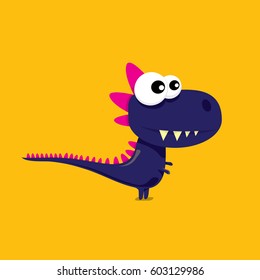 Vector cartoon funny dragon. Cartoon cute monster Dinosaur isolated on orange background.