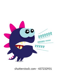 Vector cartoon funny dragon isolated on white. Cartoon cute monster Dinosaur on white