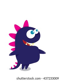 Vector cartoon funny dragon isolated on white. Cartoon cute monster Dinosaur on white