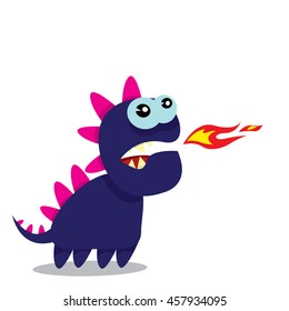 Vector cartoon funny dragon isolated on white. Cartoon cute monster Dinosaur on white