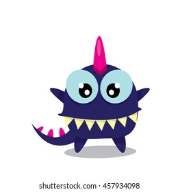 Vector cartoon funny dragon isolated on white. Cartoon cute monster Dinosaur on white