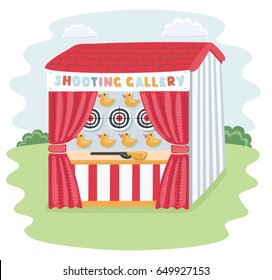 Vector cartoon funny element for amusement Park: shooting gallery tent. Object on summer park landscape