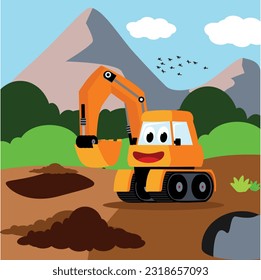 vector Cartoon funny excavator by Lodod