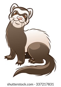 Vector cartoon funny ferret isolated on the white background. 